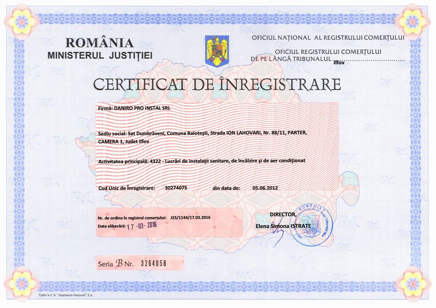 Certificat de înregistrare